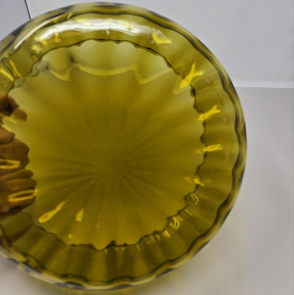 Vintage Empoli Italian Art Glass Green Optic Ribbed Bowl Uniquely Beautiful - Picture 7 of 11